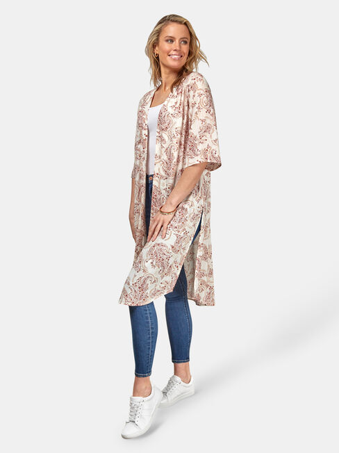 Monica Longline Kimono, Floral, hi-res