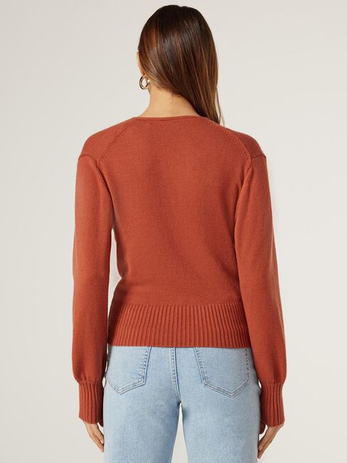 Ellie Basque Hem Cross Over Knit, Orange, hi-res