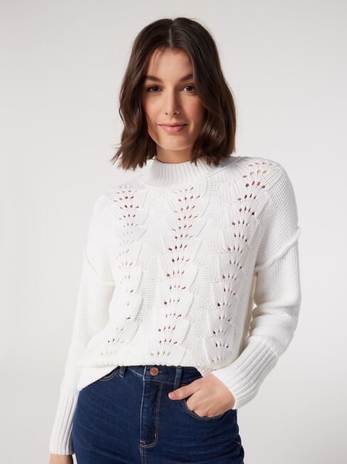 Sasha Cotton Pointelle Knit, White, hi-res