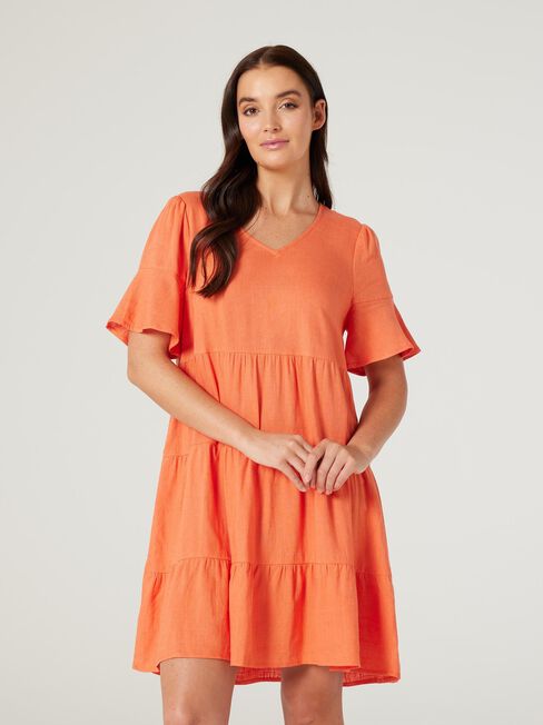 Lilah Tiered Dress, Orange, hi-res