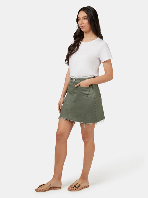 Simone Distressed Denim Skirt, Green, hi-res