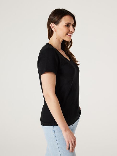 Essential V-Neck Tee, Black, hi-res