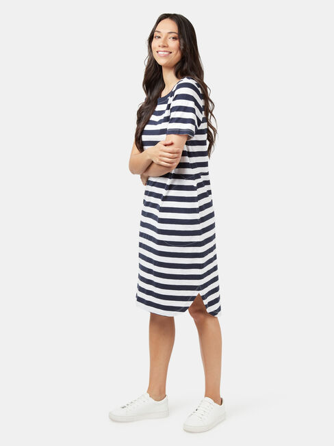 Macy Curved Hem Jersey Dress, Blue Stripe, hi-res