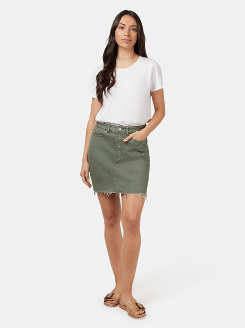Simone Distressed Denim Skirt, Green, hi-res
