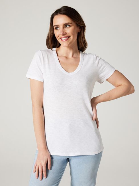 Essential V-Neck Tee, White, hi-res