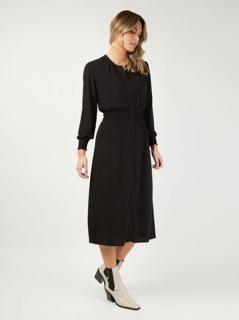 Sienna Shirred Waist Dress, Black, hi-res