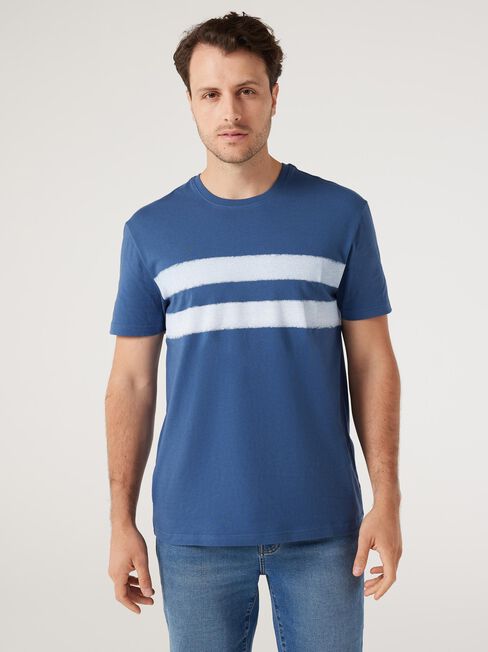 SS Leo Panel Stripe Crew Tee, Washed Navy Multi, hi-res