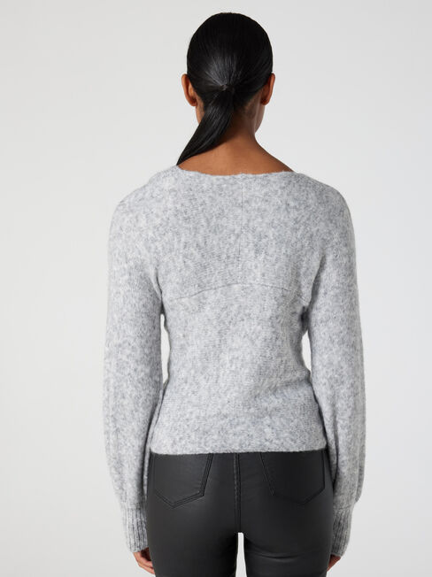 Charlotte Cross Over Knit, Grey Marle, hi-res