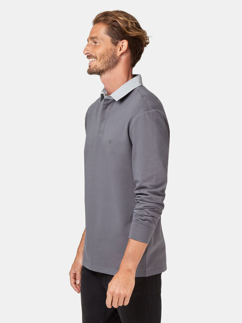 Hamish Long Sleeve Rugby Polo, Grey, hi-res