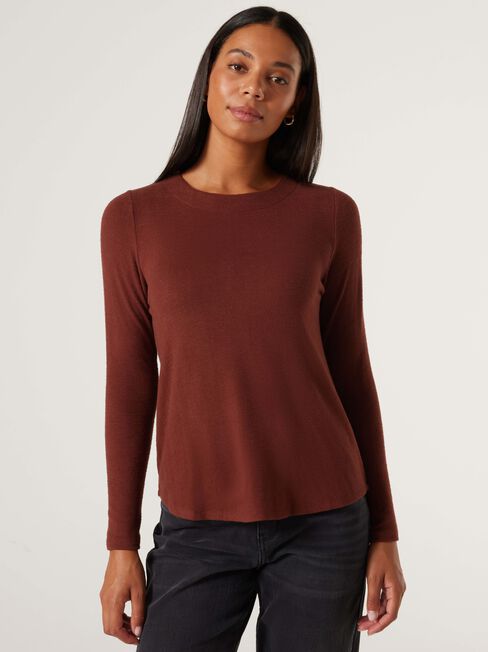 Sia Soft Touch Curved Hem Pullover, Brick, hi-res