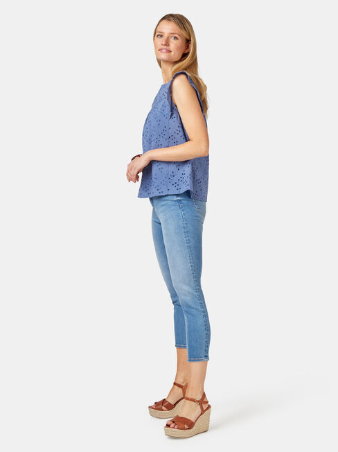 Gianna Broderie Top, Blue, hi-res