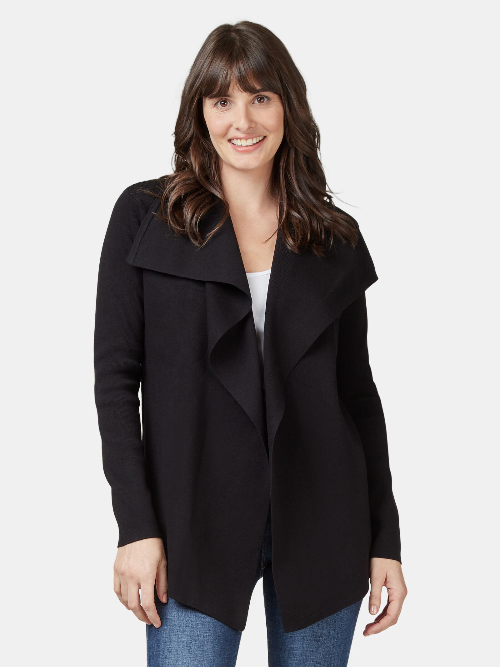 Ladies black waterfall cardigan sales