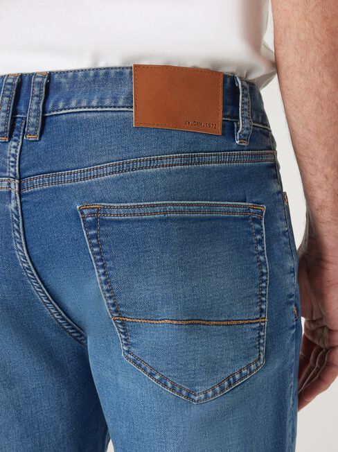 Knit Slim Tapered Jeans, Mid Indigo, hi-res