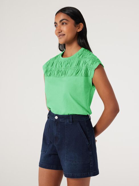 Ruby Rouched Jersey Top, Green, hi-res