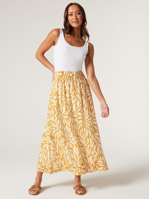 Mia Linen Midi Skirt, Golden Leaf, hi-res