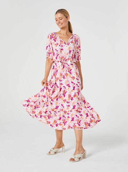 Grace Tiered Midi Dress, Floral, hi-res