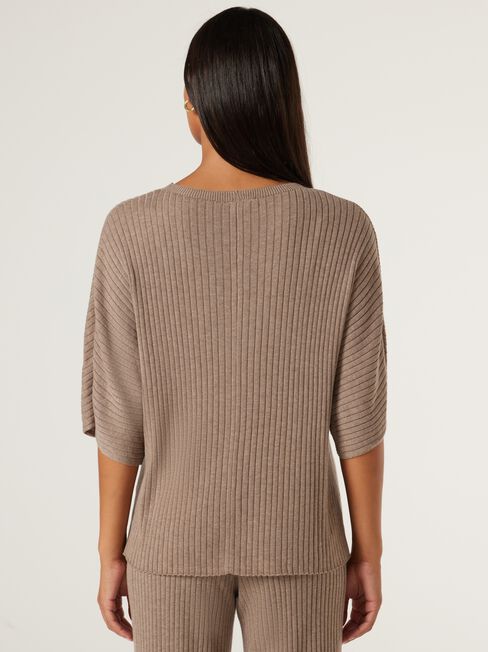 J-Luxe Chunky Ribbed T-Shirt, Taupe, hi-res