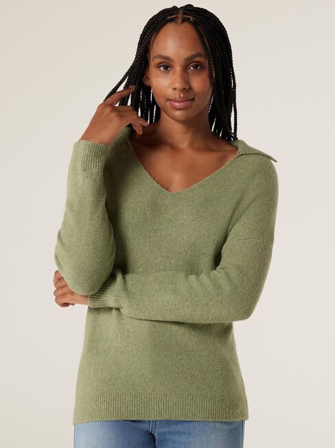 Chelsea Collared Knit, Pistachio Marle, hi-res