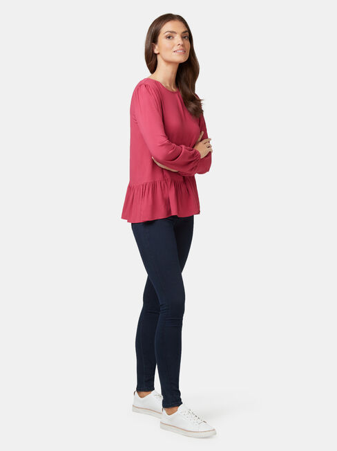 Penelope Peplum Hem Top, Red, hi-res