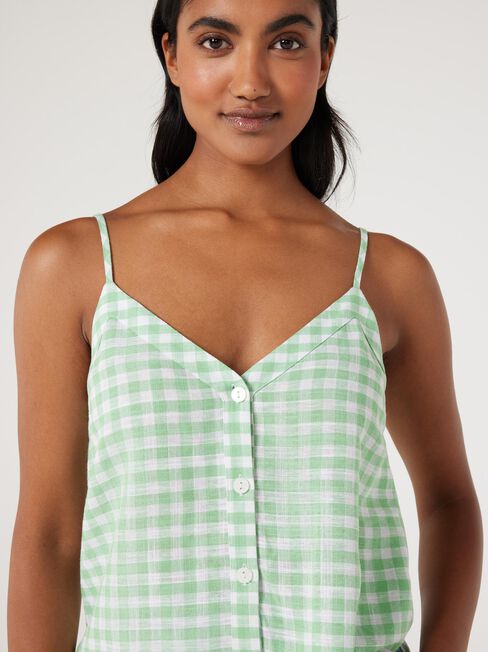Fifi Button Front Top, Green Gingham, hi-res