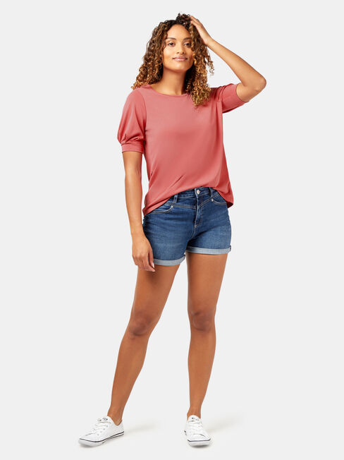 Annie Puff Sleeve Top, Red, hi-res
