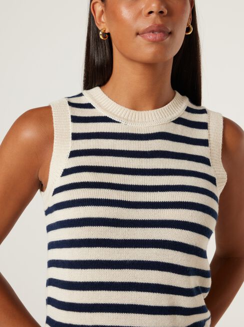 Ava Knit Vest, White Navy Stripe, hi-res