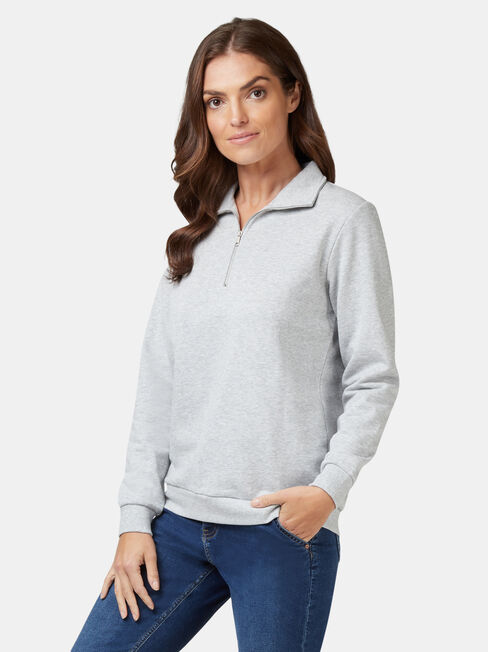 Zip Front Sweat, Grey, hi-res
