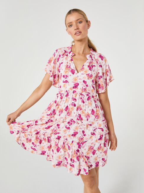 Ginger Frill Waist Dress, Print, hi-res