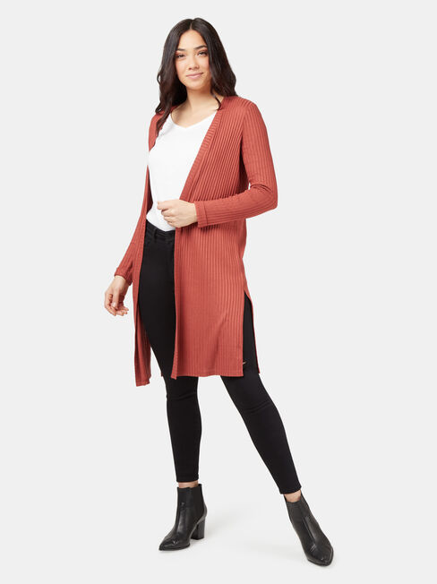 Lainie Rib Longline Cardigan, Red, hi-res