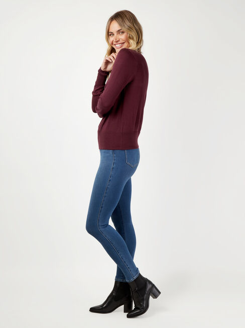 Jenny Fine Knit Henley, Purple, hi-res