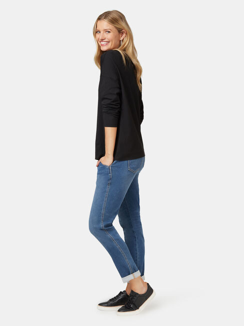 3/4 Sleeve Drop Shoulder Tee, Black, hi-res