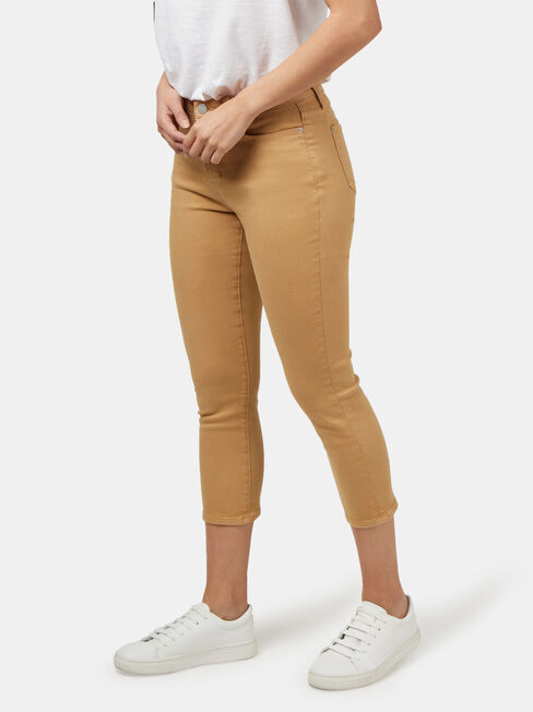 Kara Mid Waisted Skinny Capri Camel, Khaki, hi-res