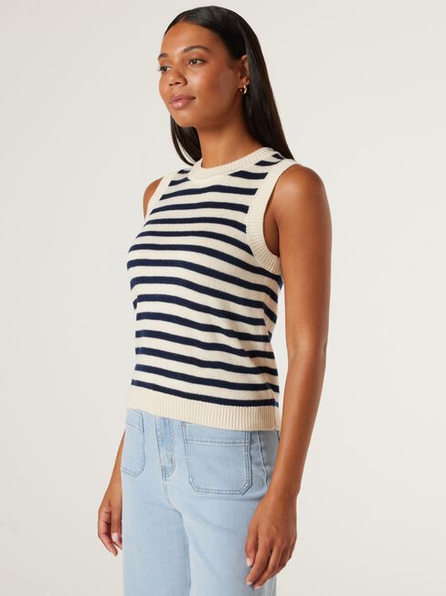 Ava Knit Vest, White Navy Stripe, hi-res