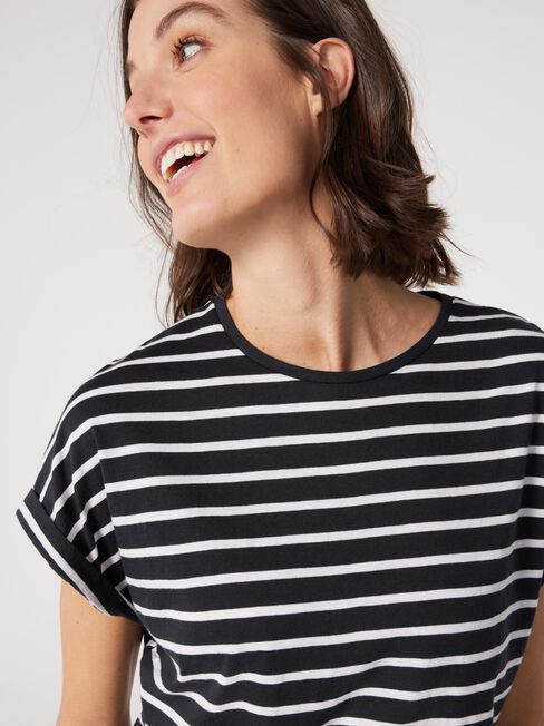 Drop Shoulder Tee, Navy Stripe, hi-res