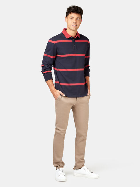 Clark Stripe Long Sleeve Rugby Polo, Blue, hi-res