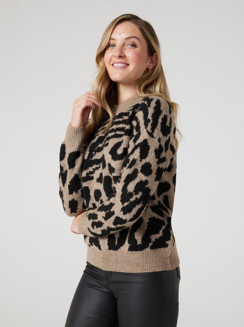 Eugenie Animal Knit Pullover, Leopard, hi-res
