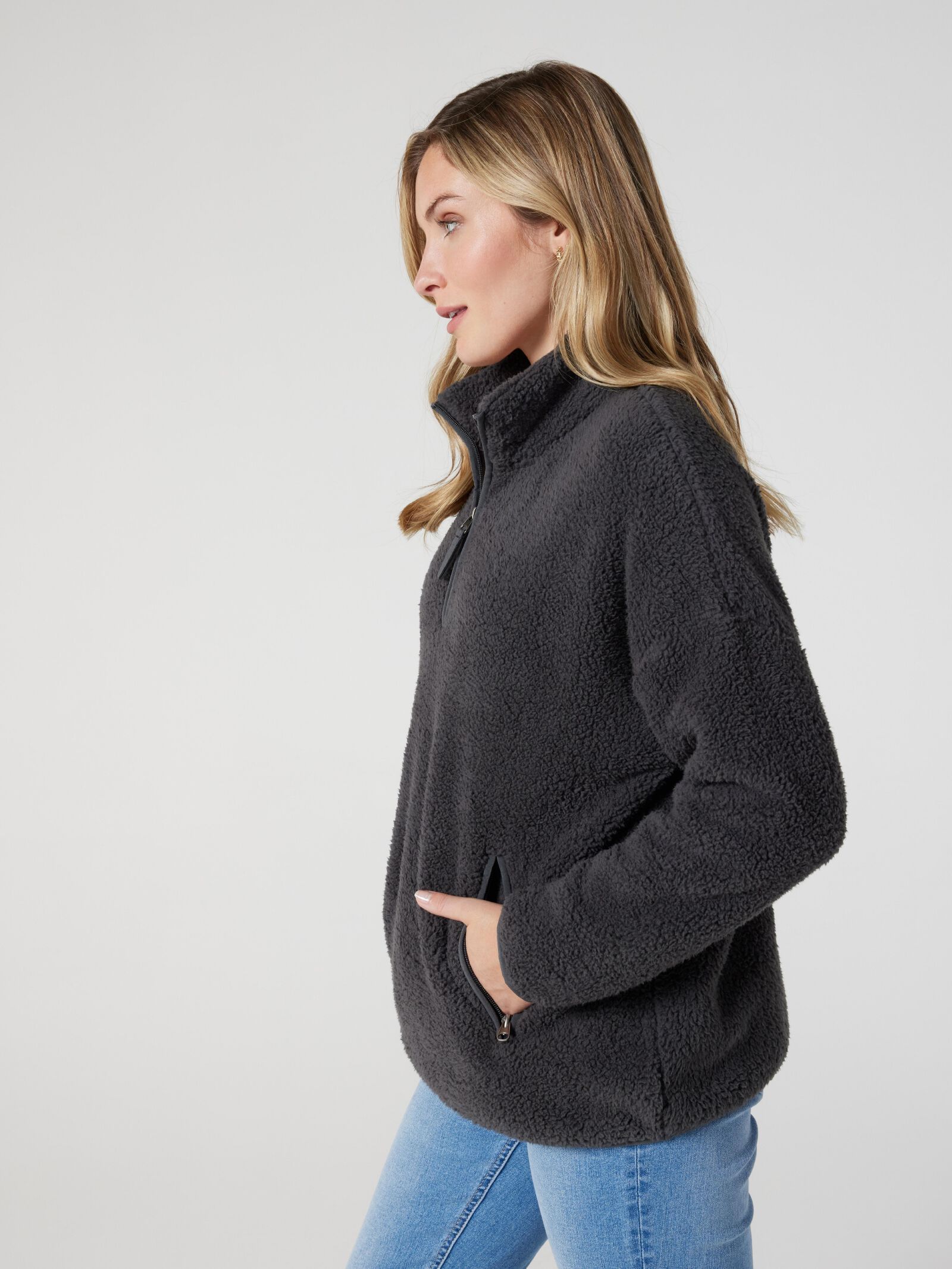 Half zip teddy sweater on sale