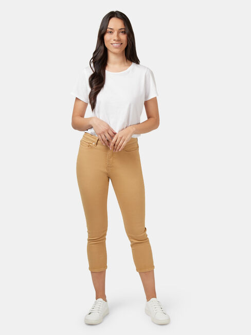 Kara Mid Waisted Skinny Capri Camel, Khaki, hi-res