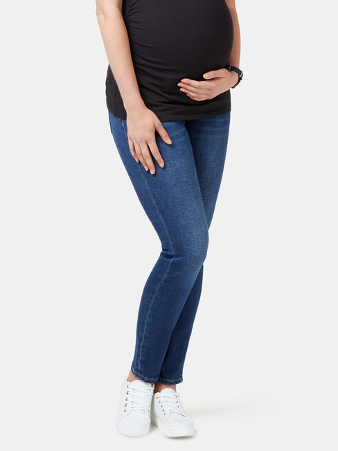 Maternity Skinny Jeans, Mid Indigo, hi-res
