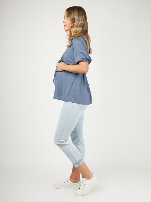 Charlie Maternity Tie Front Top, Blue, hi-res