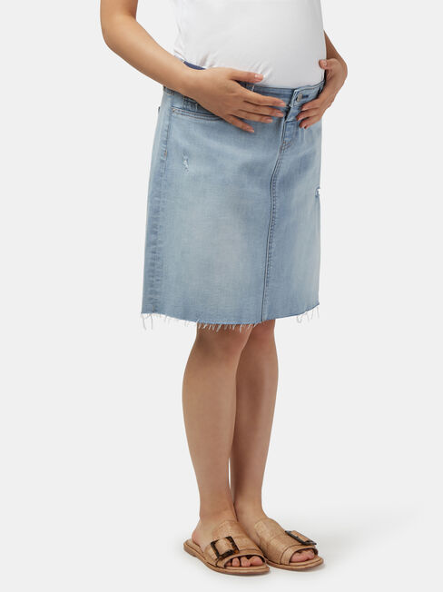 Sasha Distressed Denim Maternity Skirt, Blue, hi-res