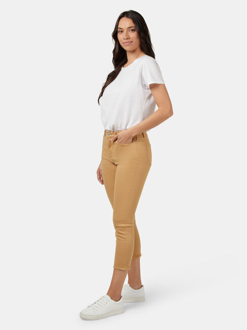 Kara Mid Waisted Skinny Capri Camel, Khaki, hi-res