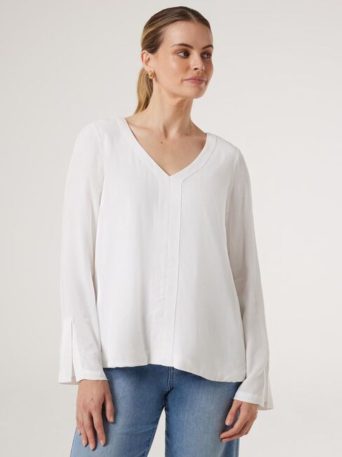 Quinn Zip Back Top, White, hi-res