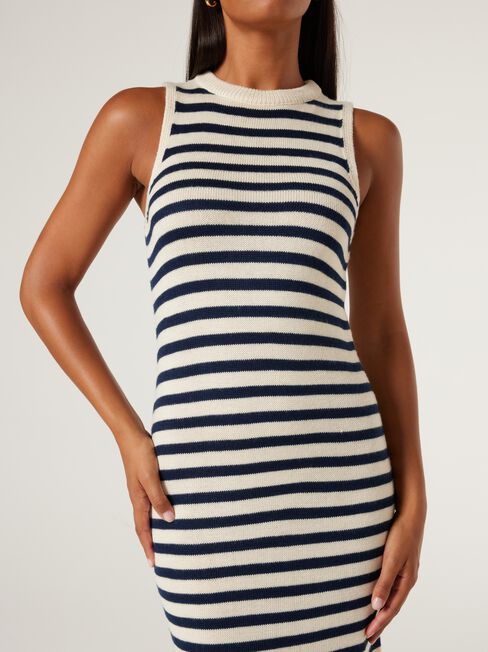 Jen Knit Dress, White Navy Stripe, hi-res