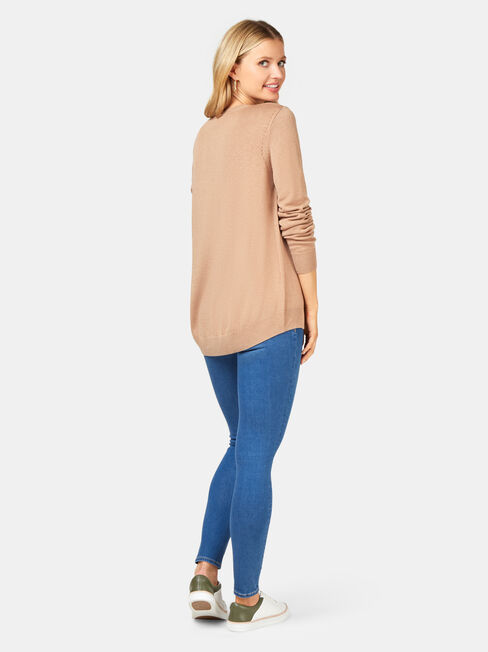 Aspen Essential Curve Hem Pullover, Brown, hi-res
