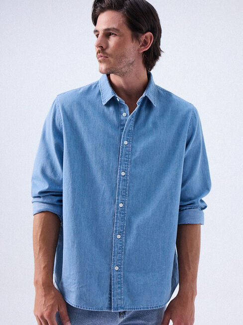 Denver Denim Shirt, Light Wash, hi-res