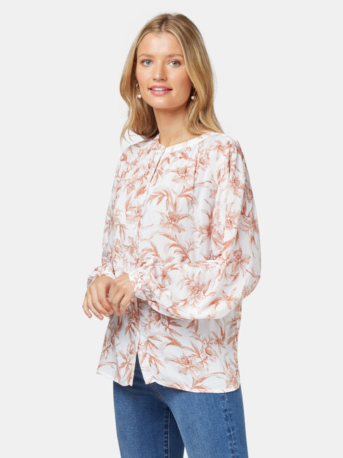 Annie Button Thru Blouse, Floral, hi-res