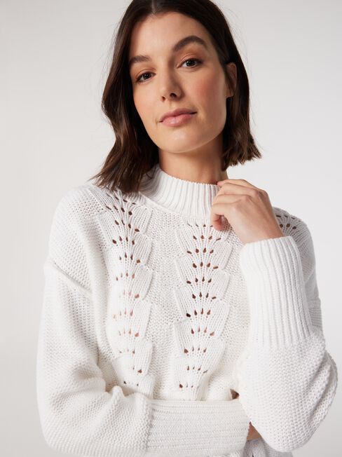 Sasha Cotton Pointelle Knit, White, hi-res