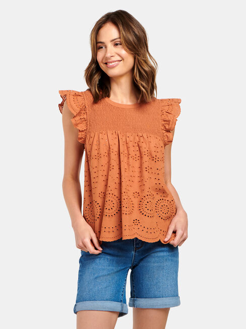Bonnie Broderie Top, Red, hi-res
