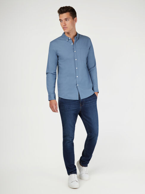 Heston Oxford Long Sleeve Shirt, Blue, hi-res